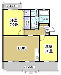 Eマンション 2LDKの間取図画像