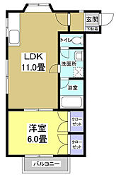 オレンジハウスA号棟 1LDKの間取図画像