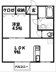 アービル篠原B 1LDKの間取図画像