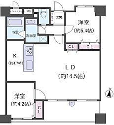 セレッソコート梅田リーベンシティ 2LDKの間取図画像