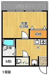サンヒルズカワモト 1Kの間取図画像