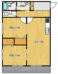 マノアクレール 2LDKの間取図画像