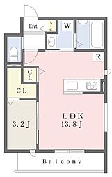 プリュメ 1LDKの間取図画像
