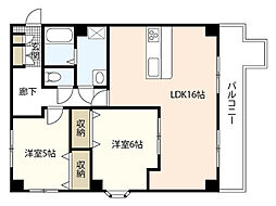 広島電鉄6系統 江波駅 徒歩10分の賃貸マンション 3階2LDKの間取り