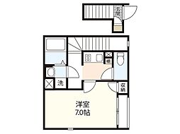 クレイノアネックス 2階1Kの間取り
