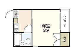 リーベ羽衣 4階1Kの間取り