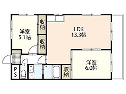 旭グリーンハイツ 2LDKの間取図画像