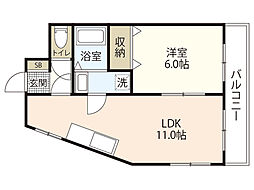 第3シモビル 1LDKの間取図画像