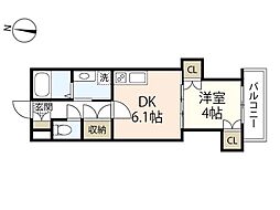 MBSBUILDING南竹屋 1DKの間取図画像