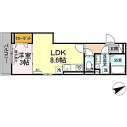 ペルル新広 1LDKの間取図画像