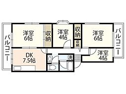 UR都市機構鈴が峰第5団地5号棟 4DKの間取図画像