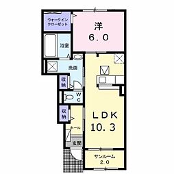 プティクールシャンロジュマンA 1LDKの間取図画像