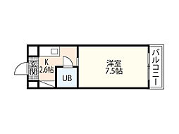 せの川コーポ2 1Kの間取図画像