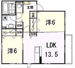セジュール石井城 2LDKの間取図画像