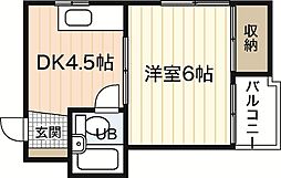 福島ビル 3階1DKの間取り