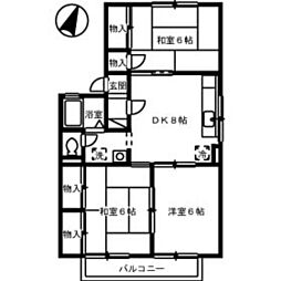 セジュール府中B棟 2階3DKの間取り