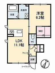 リヴェール 1階1LDKの間取り