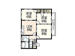 グレイスカンドウＣ 2階3LDKの間取り