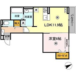 Premier矢賀 3階1LDKの間取り