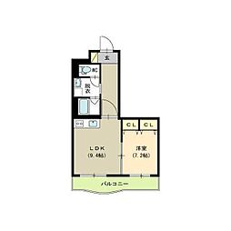 パークサイドグリッター弁天 1LDKの間取図画像