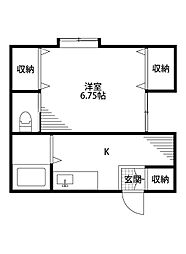 ウエストレイク 1Kの間取図画像