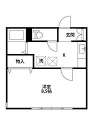 ララビィ小針 1Kの間取図画像