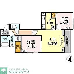 セレスティア興野 2階2LDKの間取り