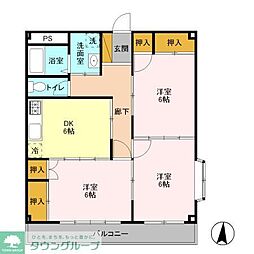 ブライトシャイン 4階3DKの間取り