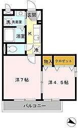 ルガーナ 2階2Kの間取り