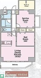 プレド・ラガール 2LDKの間取図画像