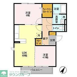 スカイハイム 2LDKの間取図画像