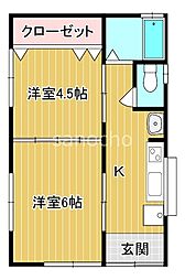 岩瀬アパートNo.2 2Kの間取図画像