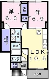 グリーンベルト 2LDKの間取図画像