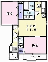 クレストール上野田B棟 2LDKの間取図画像
