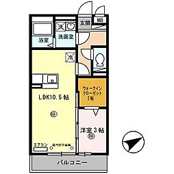 セジュール東阿保A棟 1LDKの間取図画像