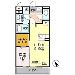 セジュール町坪 1LDKの間取図画像