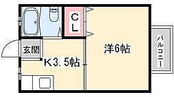 ドリームハウス岡本 1Kの間取図画像