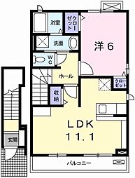 アウローラ玉手2B棟 1LDKの間取図画像