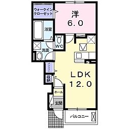 エイド2 1LDKの間取図画像