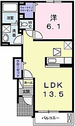 ビガーワンツー2棟 1LDKの間取図画像