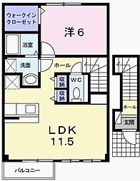 フリーデンC棟 1LDKの間取図画像