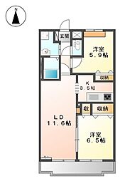 アンプルール 2LDKの間取図画像