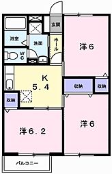 ソレイユ西本パート1A棟 3DKの間取図画像