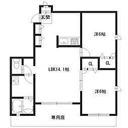 パディフィールド今宿A 2LDKの間取図画像