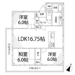 リバティ田寺 3LDKの間取図画像