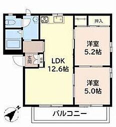 フレグランス加西B棟 2LDKの間取図画像