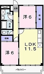 レジデンスK1 2LDKの間取図画像