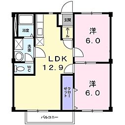 エスポワール新在家 2LDKの間取図画像