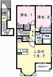 トリノフルートB棟 2LDKの間取図画像