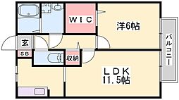 ラフレシールB棟 1LDKの間取図画像